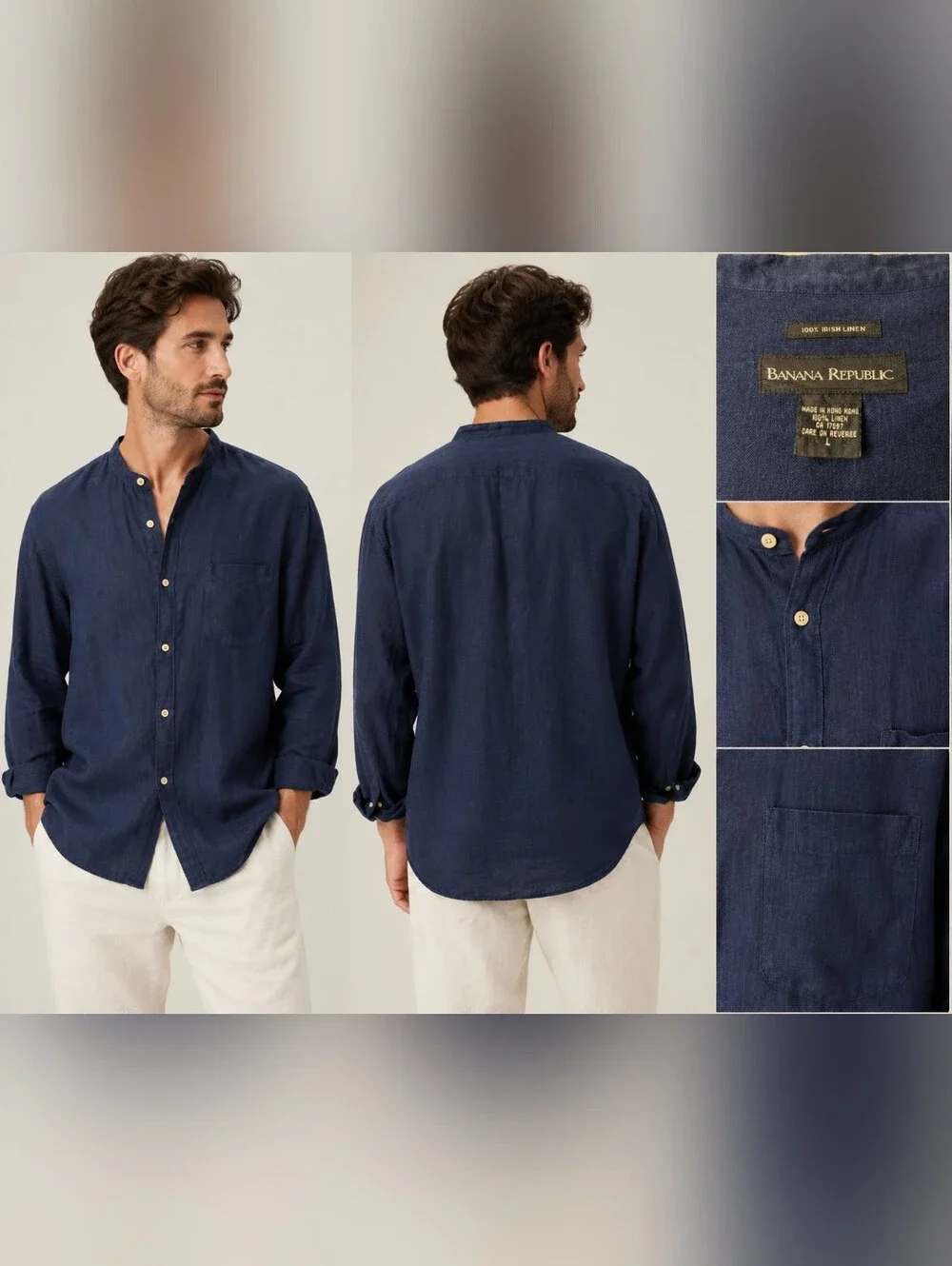 Vintage Banana Republic 100% Irish Linen Mandarin Collar Men' Shirt - L